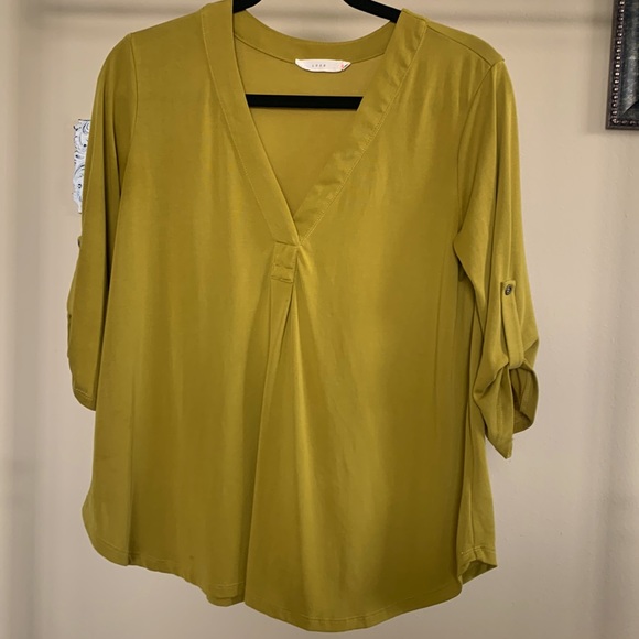 Lush flowy mustard chartreuse blouse top - Picture 1 of 6